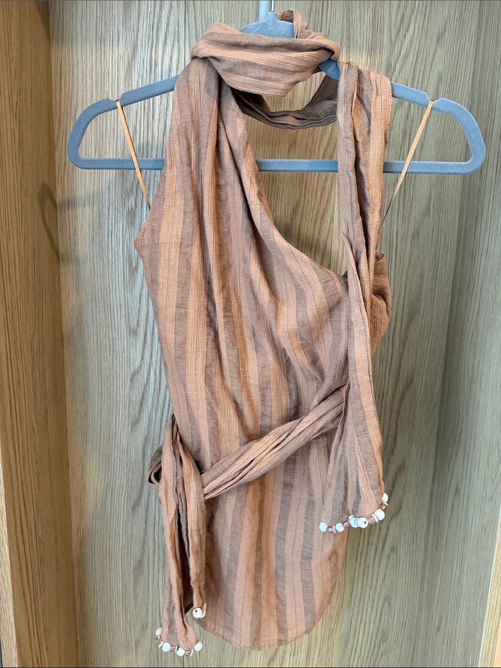Zara Striped Rust and Tan Wrap Halter Top